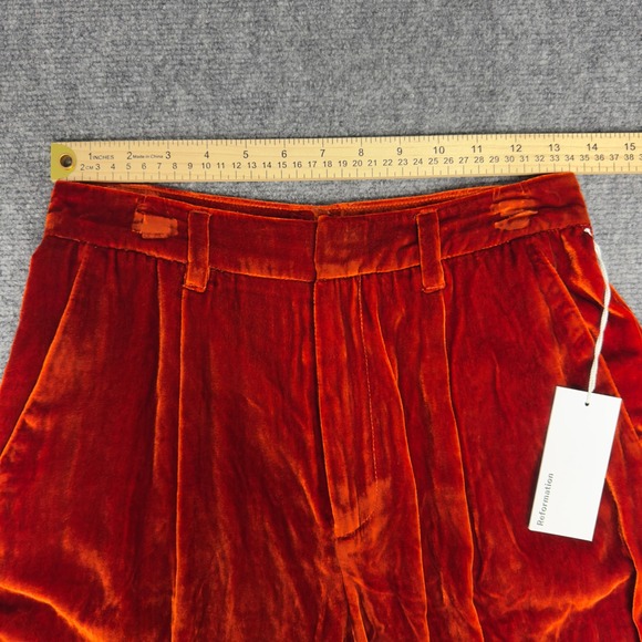 Reformation Wes Pants Set Women 4 Orange Silk Blend Velvet Wide Leg Holiday Luxe - Picture 12 of 15